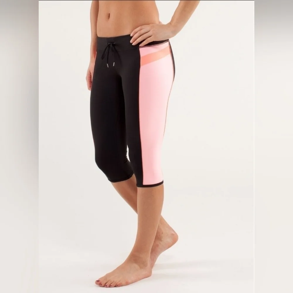 Lululemon Heat it Up Crop Orange Pop Black Coral Pop Orange Size 8 Rare